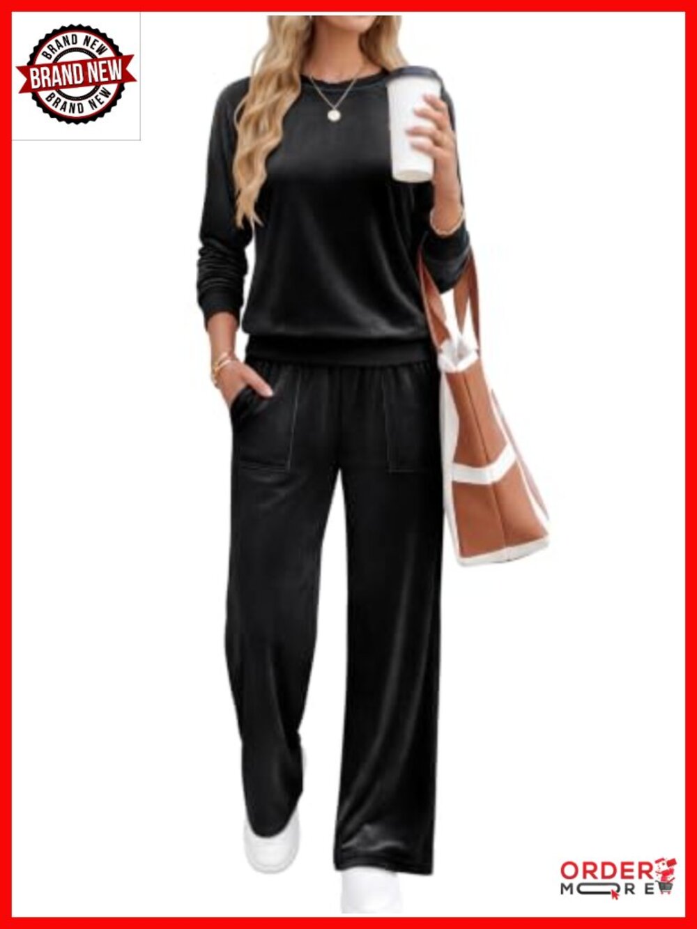 Women's 2 Piece Velour Sweatsuit Lounge Set Wide Leg Sweatsuit Travel